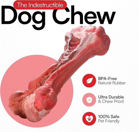 Indestructible Realistic Tough Dog Chew Toy – Natural Rubber Beef Flavor – Bone for Aggressive Chewers Long-Lasting, Teeth Cleaning, Safe & Non-Toxic (Medium) in Saudi Arabia