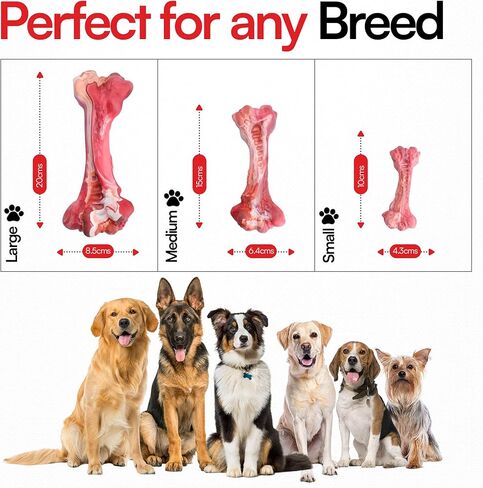 Indestructible Realistic Tough Dog Chew Toy – Natural Rubber Beef Flavor – Bone for Aggressive Chewers Long-Lasting, Teeth Cleaning, Safe & Non-Toxic (Medium) in Saudi Arabia