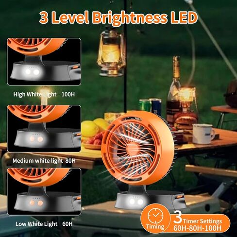 مروحة تعمل بالطاقة الشمسية، مروحة بطارية لاسلكية قابلة لإعادة الشحن بقدرة 10400 مللي أمبير في الساعة تعمل بالطاقة الشمسية مع فانوس LED | 4 سرعات رياح قابلة للتعديل | 3 أوضاع توقيت | مروحة تخييم محمولة وهادئة للسفر والخيمة وصيد الأسماك والنزهة in Kuwait