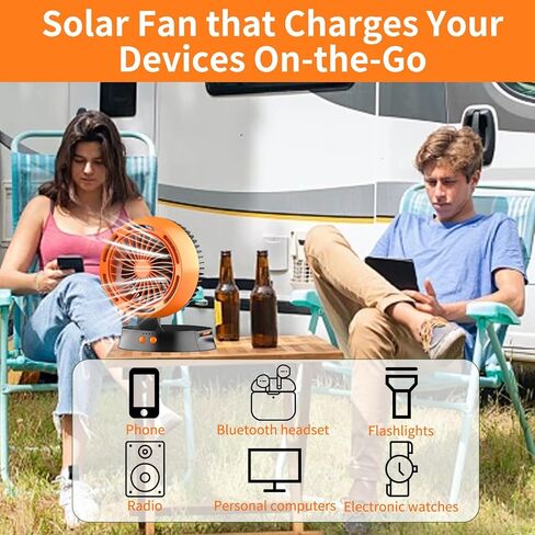 مروحة تعمل بالطاقة الشمسية، مروحة بطارية لاسلكية قابلة لإعادة الشحن بقدرة 10400 مللي أمبير في الساعة تعمل بالطاقة الشمسية مع فانوس LED | 4 سرعات رياح قابلة للتعديل | 3 أوضاع توقيت | مروحة تخييم محمولة وهادئة للسفر والخيمة وصيد الأسماك والنزهة in Kuwait