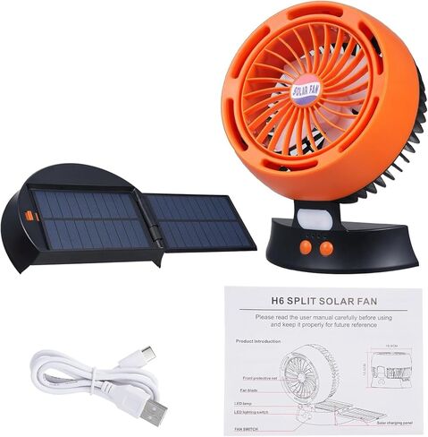 مروحة تعمل بالطاقة الشمسية، مروحة بطارية لاسلكية قابلة لإعادة الشحن بقدرة 10400 مللي أمبير في الساعة تعمل بالطاقة الشمسية مع فانوس LED | 4 سرعات رياح قابلة للتعديل | 3 أوضاع توقيت | مروحة تخييم محمولة وهادئة للسفر والخيمة وصيد الأسماك والنزهة in Kuwait