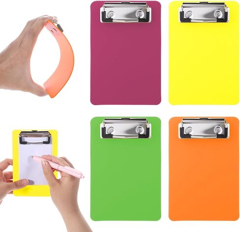 Small Clipboards, 4 Pcs Mini Clipboards 4x6 Inch Small Clip Board Letter Size Plastic Pocket Clipboard with Low Profile Clip Pocket Lists Notepads Clipboard for Office Restaurants Classroom Supplies in Saudi Arabia