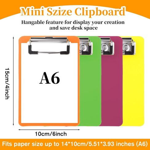 Small Clipboards, 4 Pcs Mini Clipboards 4x6 Inch Small Clip Board Letter Size Plastic Pocket Clipboard with Low Profile Clip Pocket Lists Notepads Clipboard for Office Restaurants Classroom Supplies in Saudi Arabia