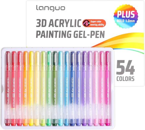 Acrylic Gel Pens for Coloring, 54 Colors Set 3D Acrylic Paint Pens with 1mm Bullet Tip for Adult Coloring, Gel Pens for Black Paper, Rock, Glass, Fabric, DIY and Art Crafts Supplies in Kuwait