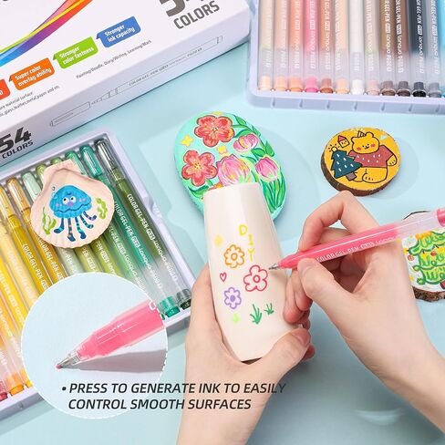 Acrylic Gel Pens for Coloring, 54 Colors Set 3D Acrylic Paint Pens with 1mm Bullet Tip for Adult Coloring, Gel Pens for Black Paper, Rock, Glass, Fabric, DIY and Art Crafts Supplies in Kuwait