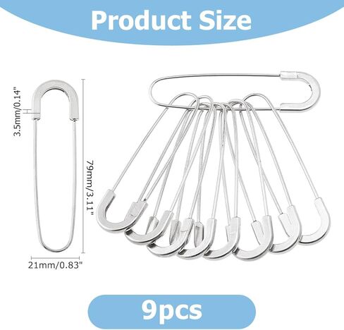 9pcs سبيكة دبابيس الأمان 79x21mm خياطة السلامة مقاطع دبوس الذهب القوي الحرف اليدوية دبابيس المعادن دبوس ثقيلة الدبوس للملابس سترة سترة الوشاح البالغة إكسسوارات القبعة in Saudi Arabia