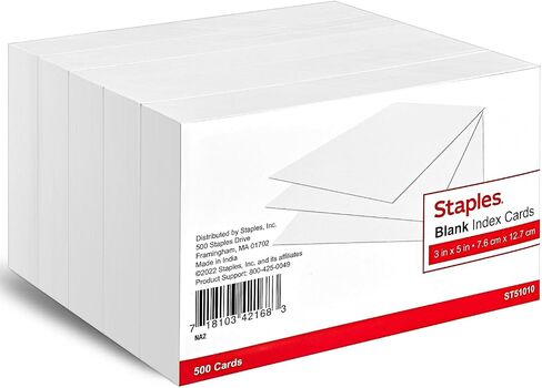 Staples 233593 3 بوصة × 5 بوصة بطاقات الفهرس الأبيض الفارغ 500/حزمة (51010) in Saudi Arabia