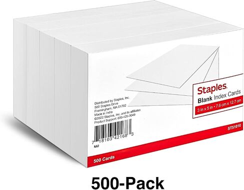 Staples 233593 3 بوصة × 5 بوصة بطاقات الفهرس الأبيض الفارغ 500/حزمة (51010) in Saudi Arabia