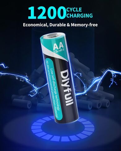 Dlyfull 8 Bay AA AAA Battery Charger with USB-C High-Speed Charging, Independent Slot for 1.2V Ni-MH Ni-CD Rechargeable Batteries, Cable Included in Kuwait