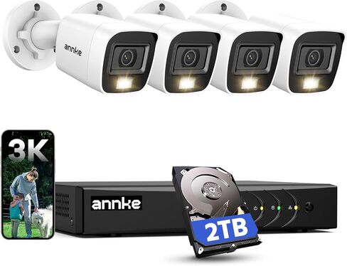 ANNKE 8CH 3K Security Camera System with Audio/Mic, 3K Lite Surveillance AI DVR and 4 x 3K 5MP 2960*1665 CCTV Camera with Dual Light, Human/Vehicle Detection, IP67, Color Night Vision, 2TB Hard Drive in Kuwait