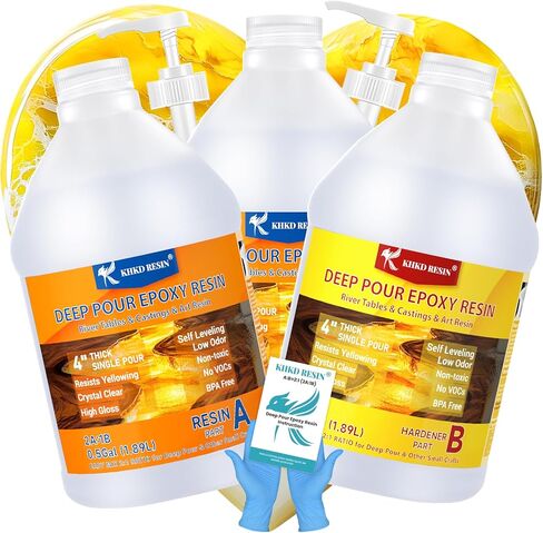 Deep Pour Epoxy Resin-1.5 Gallon 2-4 Inch KHKD RESIN Crystal Clear Epoxy Resin Kit, Bubble Free Low Odor, Bar Tops Surface Coat, River Tables, Wood, Flower Preservation, Art Crafts 2:1 in Kuwait