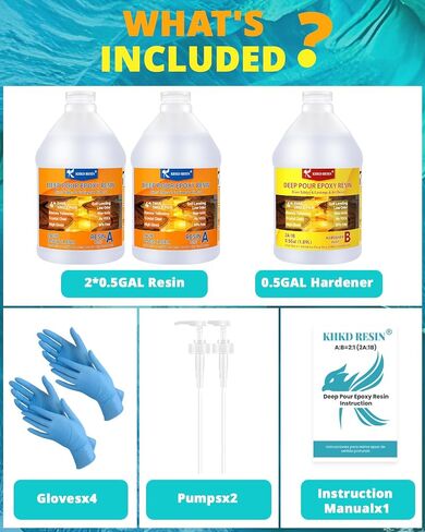 Deep Pour Epoxy Resin-1.5 Gallon 2-4 Inch KHKD RESIN Crystal Clear Epoxy Resin Kit, Bubble Free Low Odor, Bar Tops Surface Coat, River Tables, Wood, Flower Preservation, Art Crafts 2:1 in Kuwait