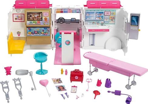 Barbie PlaySet مع أكثر من 20 ملحقات ، تتحول Fehi cle الطوارئ إلى مستشفى 2+ قدم مع أضواء وأصوات ، عيادة الرعاية in Saudi Arabia