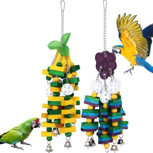2-Pack Natural Wood Bird Toys for Parrots – Chew & Climb Toys for Medium to Large Parrots, Macaws, African Greys & Cockatoos – Durable Enrichment Toys for Beak Exercise & Mental Stimulation in Saudi Arabia