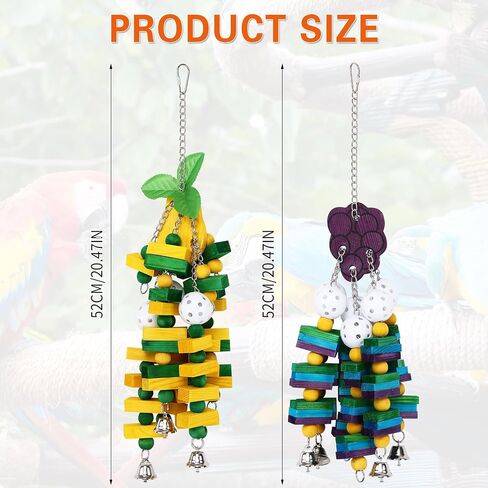 2-Pack Natural Wood Bird Toys for Parrots – Chew & Climb Toys for Medium to Large Parrots, Macaws, African Greys & Cockatoos – Durable Enrichment Toys for Beak Exercise & Mental Stimulation in Saudi Arabia
