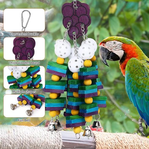 2-Pack Natural Wood Bird Toys for Parrots – Chew & Climb Toys for Medium to Large Parrots, Macaws, African Greys & Cockatoos – Durable Enrichment Toys for Beak Exercise & Mental Stimulation in Saudi Arabia