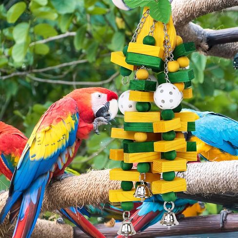 2-Pack Natural Wood Bird Toys for Parrots – Chew & Climb Toys for Medium to Large Parrots, Macaws, African Greys & Cockatoos – Durable Enrichment Toys for Beak Exercise & Mental Stimulation in Saudi Arabia