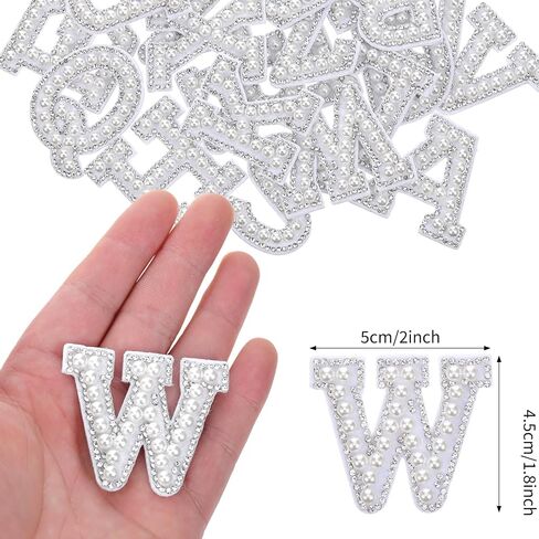 26pcs لؤلؤة راينستون برقة بقع ذاتية A-Z بريق أبجدية بقع لطيفة على إصلاح الأبجدية مطرزة خياطة على الأسلاك لالتقاطات حقيبة تحمل على ظهر النسيج (أبيض) in Saudi Arabia