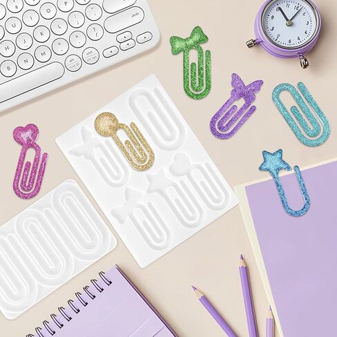 قوالب الإشارة المرجعية الراتنج السيليكون-9-caivity شكل مشبك paper combo لإشارات مرجعية DIY-قالب تصميم نجمة القلب الفراشة-قالب سيليكون سهل الإصدار للأشعة فوق البنفسجية والراتنج الإيبوكسي. in Kuwait