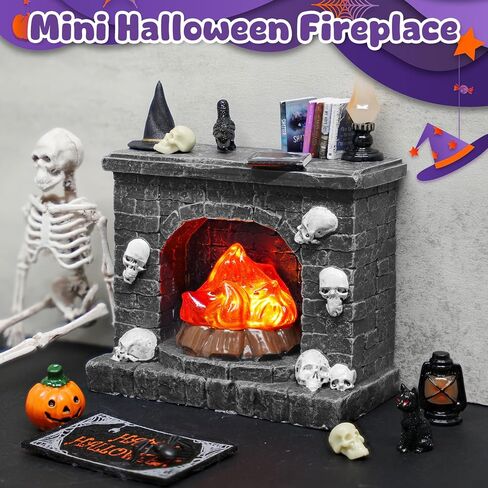 1: 12 Scale Mini House Furniture and Accessories Halloween Black Miniature Fireplace Mini Resin Fireplace for Miniature House Decoration in Kuwait