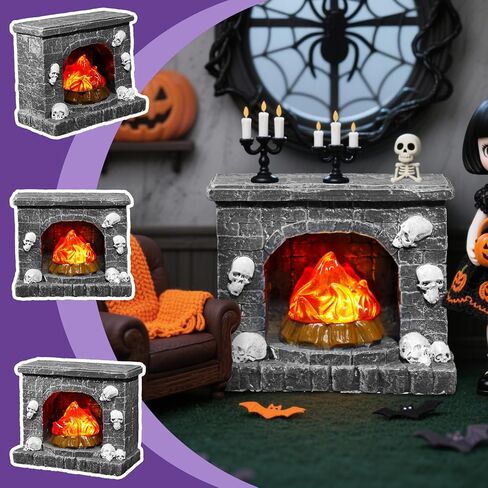 1: 12 Scale Mini House Furniture and Accessories Halloween Black Miniature Fireplace Mini Resin Fireplace for Miniature House Decoration in Kuwait