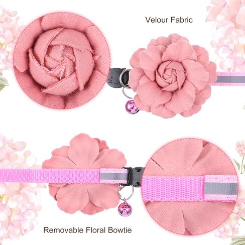 2 Pack Cute Cat Collar, Girls Cat Collars, Flexible Adjustable Floral Cats Bowtie Collar, Removable Kitten Collars with Bells for Boys Girls Cats Puppies Small Pets,Purple Pink in Kuwait