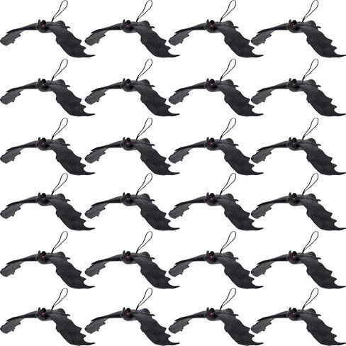 Tatuo 24 Pcs Halloween Hanging Bats Bulk Fake Rubber Bats Realistic Looking Scary Spooky Flying Bats Black Hanging Vampire Bats for Indoor Outdoor Halloween Party Favors Haunted House Decoration in Saudi Arabia