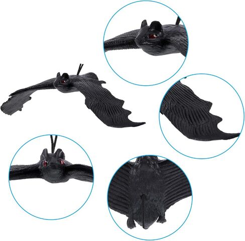 Tatuo 24 Pcs Halloween Hanging Bats Bulk Fake Rubber Bats Realistic Looking Scary Spooky Flying Bats Black Hanging Vampire Bats for Indoor Outdoor Halloween Party Favors Haunted House Decoration in Saudi Arabia