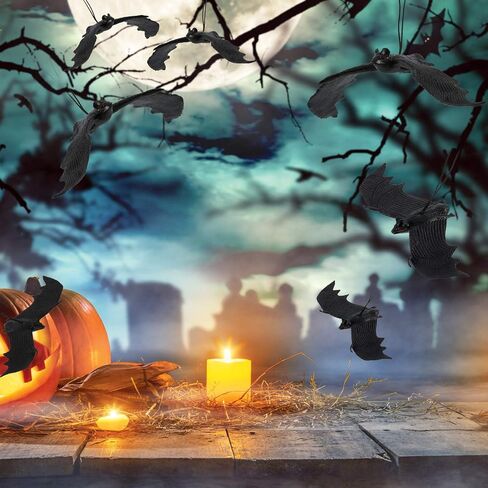 Tatuo 24 Pcs Halloween Hanging Bats Bulk Fake Rubber Bats Realistic Looking Scary Spooky Flying Bats Black Hanging Vampire Bats for Indoor Outdoor Halloween Party Favors Haunted House Decoration in Saudi Arabia