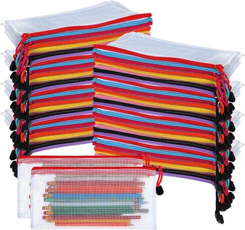 100 Pack Pencil Pouch Bulk Mesh Zipper Pencil Cases 9.5'' x 4.5'' Small Clear Holder Storage Case Multipurpose Cosmetics Toiletry Bags for Office, File, Travel, Stationery(100 Pieces) in Kuwait