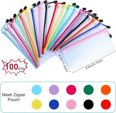 100 Pack Pencil Pouch Bulk Mesh Zipper Pencil Cases 9.5'' x 4.5'' Small Clear Holder Storage Case Multipurpose Cosmetics Toiletry Bags for Office, File, Travel, Stationery(100 Pieces) in Kuwait