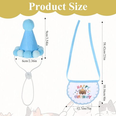 Cat Birthday Hat Outfit Party Decorations Set Bandana Scarf with Number, Party Hat Dog Costumes Cute Kitten Puppy Bib Scarf for Small Medium Cats & Doggy(Blue) in Saudi Arabia