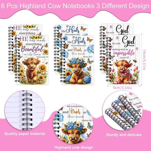 Wxiben Highland Cow Spiral Notebooks Set 12 Pieces Highland Cow Floral Journal with Ballpoint Pens Cute Cattle Hardcover Notebook Christian Inspirational Gift for Women Men School Office Supplies in Saudi Arabia
