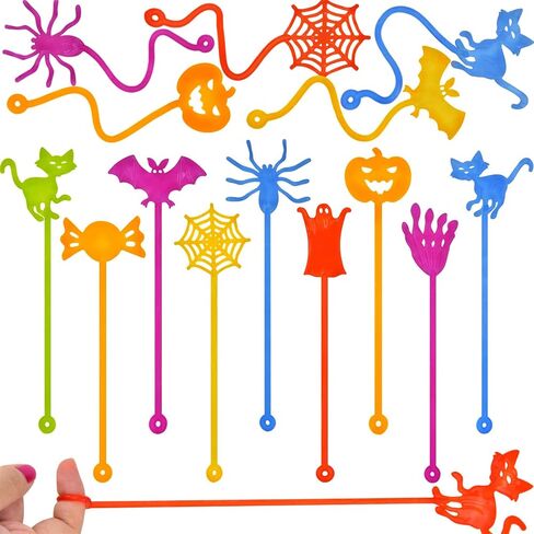 24 Pack Halloween Sticky Hands Toys, 8 Styles Pumpkin Spider Bat Cat Ghost Candy Sticky Stretchy Toys for Kids Boys Girls Halloween Treat Bags Goodie Bags Stuffers Halloween Party Favors Gifts in Saudi Arabia