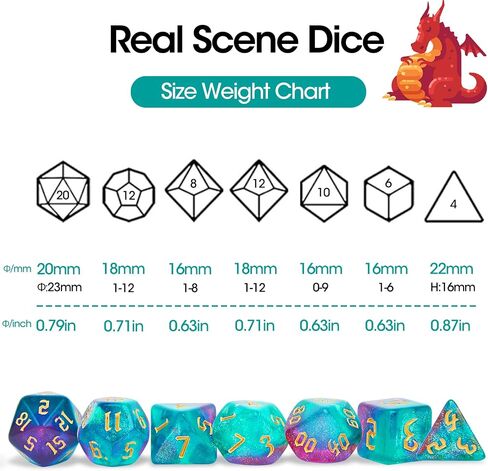 DND Polyhedral Dice Set with a Black Dice Bag for D&D RPG MTG Role Playing Table Games RPG Polyhedral Dice for Dungeon and Dragons Playing Games 7-Die Set (Purple&Gold+Nebula Dice) in Saudi Arabia