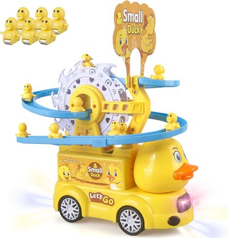 Small Duck Climbing Stairs Slide Toy with Electric Truck for Toddler Crawling Toys Ferris Wheel Toy with Racing Track for Baby Kid 3- Years Old Boy Girl Birthday Gift,Light & Music On/Off in Kuwait