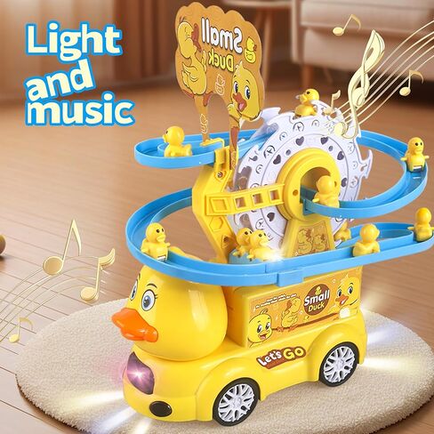 Small Duck Climbing Stairs Slide Toy with Electric Truck for Toddler Crawling Toys Ferris Wheel Toy with Racing Track for Baby Kid 3- Years Old Boy Girl Birthday Gift,Light & Music On/Off in Kuwait