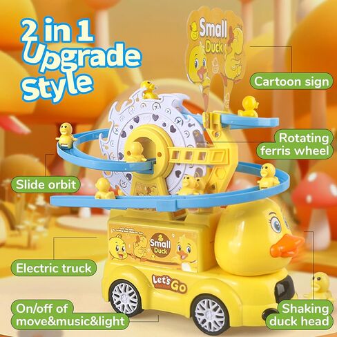 Small Duck Climbing Stairs Slide Toy with Electric Truck for Toddler Crawling Toys Ferris Wheel Toy with Racing Track for Baby Kid 3- Years Old Boy Girl Birthday Gift,Light & Music On/Off in Kuwait