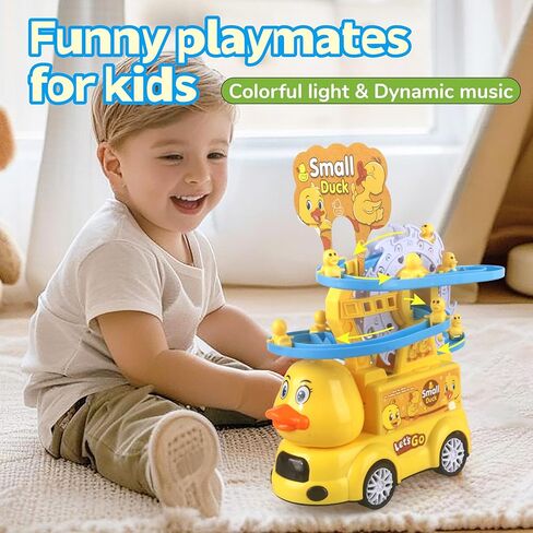 Small Duck Climbing Stairs Slide Toy with Electric Truck for Toddler Crawling Toys Ferris Wheel Toy with Racing Track for Baby Kid 3- Years Old Boy Girl Birthday Gift,Light & Music On/Off in Kuwait