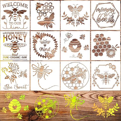 Tenare 12 Pieces Bee Honeycomb Stencil Template Reusable Honeycomb Honey DIY Bee Sweet Template Welcome to Our Stencils for DIY Craft on Wood Wall Home, 6 x 6 Inch in Saudi Arabia