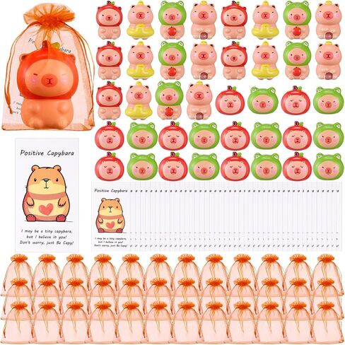 RoundFunny 30 Set Capybara Party Favors with Positive Cards & Bags, Mini Animal Squeeze Stress Balls Bulk Capybara Anxiety Relief Fidget for Kids Birthday Employee Appreciation Gifts (Character Mix) in Saudi Arabia