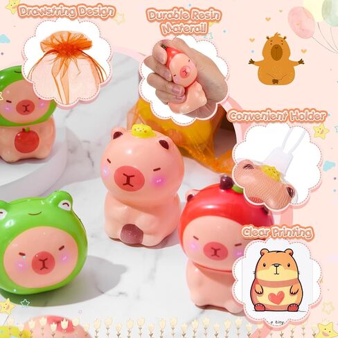 RoundFunny 30 Set Capybara Party Favors with Positive Cards & Bags, Mini Animal Squeeze Stress Balls Bulk Capybara Anxiety Relief Fidget for Kids Birthday Employee Appreciation Gifts (Character Mix) in Saudi Arabia