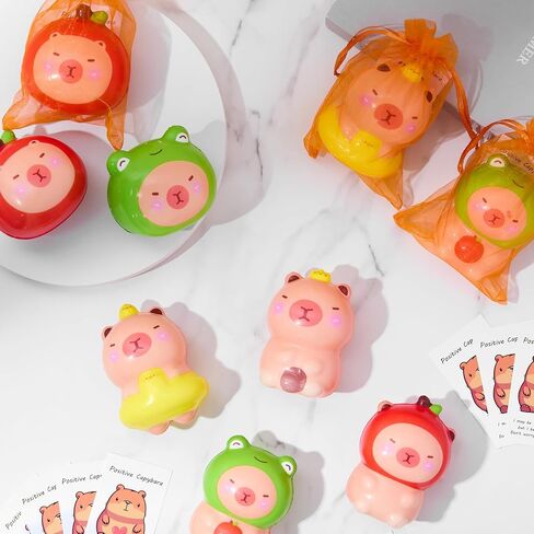 RoundFunny 30 Set Capybara Party Favors with Positive Cards & Bags, Mini Animal Squeeze Stress Balls Bulk Capybara Anxiety Relief Fidget for Kids Birthday Employee Appreciation Gifts (Character Mix) in Saudi Arabia