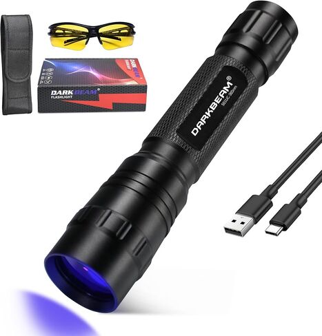 DARKBEAM UV Flashlight 365 nm Light Blacklight, Mini Powerful Wood’s Lamp USB-C Rechargeable, LED 10W Ultraviolet Flashlights Pocket Pet Urine Detector for Mineral, Uranium Glass, Resin Curing in Kuwait