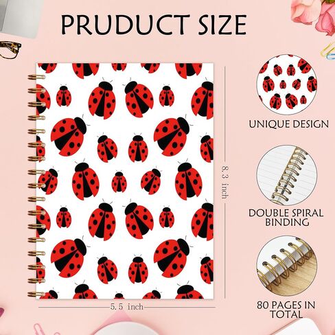 QNHIJ Ladybug Spiral Notebook 5.5x8.3 ، Ladybird Notebook ، هدايا Ladybug for Women Journal ، Lady Bugs Gifts Women Journal in Saudi Arabia