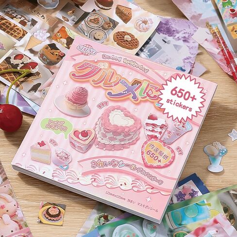 كتاب الملصقات الياباني - ملصقات الطعام Kawaii 60 ورقة: السوشي اللطيف ، الكعك ، ملصقات الفواكه ديكو - فينيل خالي من الأحماض لمستلزمات اليومية ، والسكان القصير ، والمخططين والأطفال. in Kuwait