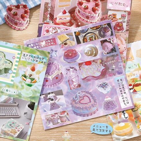 كتاب الملصقات الياباني - ملصقات الطعام Kawaii 60 ورقة: السوشي اللطيف ، الكعك ، ملصقات الفواكه ديكو - فينيل خالي من الأحماض لمستلزمات اليومية ، والسكان القصير ، والمخططين والأطفال. in Kuwait