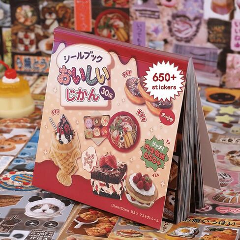 كتاب الملصقات الياباني - ملصقات الطعام Kawaii 60 ورقة: السوشي اللطيف ، الكعك ، ملصقات الفواكه ديكو - فينيل خالي من الأحماض لمستلزمات اليومية ، والسكان القصير ، والمخططين والأطفال. in Kuwait