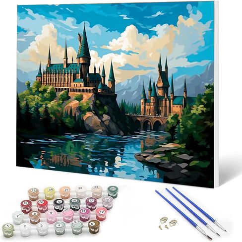 Auremi Castle Framed Paint by Number for Adults,DIY Landscape Painting by Number Kits on Canvas Acrylic Oil Painting Kits for Adults Paint by Number Kits for Home Decor 20x30cm in Saudi Arabia