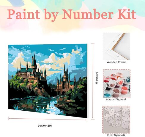 Auremi Castle Framed Paint by Number for Adults,DIY Landscape Painting by Number Kits on Canvas Acrylic Oil Painting Kits for Adults Paint by Number Kits for Home Decor 20x30cm in Saudi Arabia